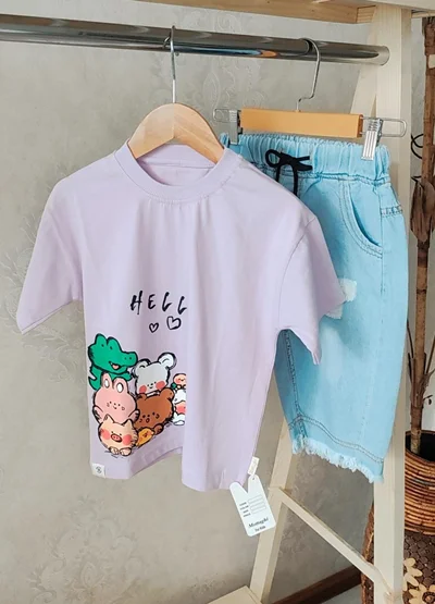 تیشرت شلوارک hello مناسب ۲ تا ۶ سال