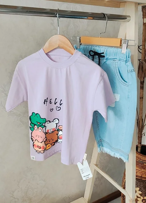 تیشرت شلوارک hello مناسب ۲ تا ۶ سال