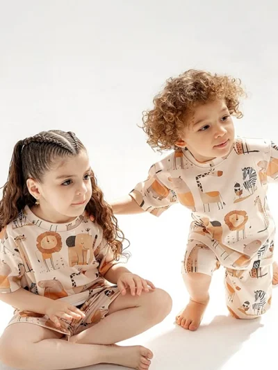تیشرت شلوارک راحتی طرح animals مناسب ۱/۵ تا ۸ سال